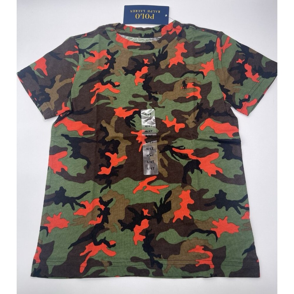 POLO Ralph Lauren Shirt Boys Toddler Size 4T Camo Green Brown Orange Shirt Sledv
